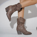 New Women's Autumn/Winter Retro Pointed-Toe Chunky-Heel Slouchy Boots